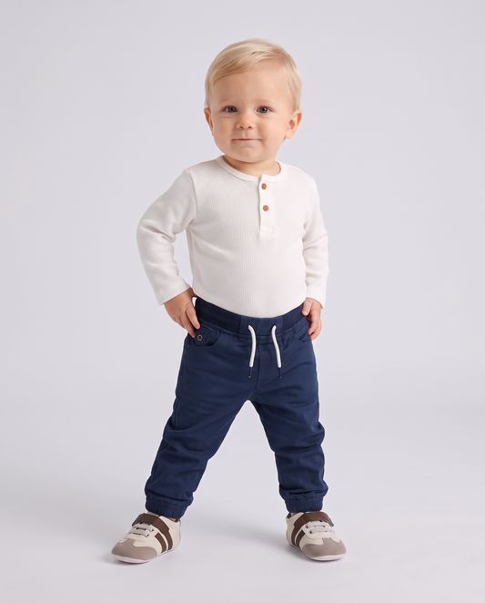 Wide twill trousers with drawstring - Blue