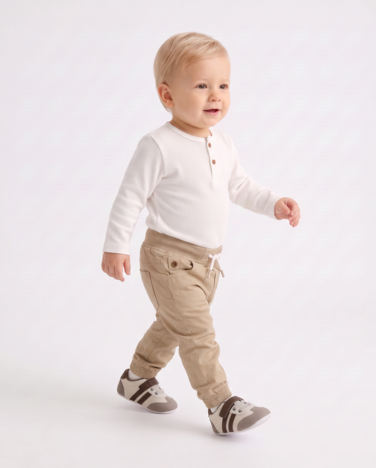 Wide twill trousers with drawstring - Beige