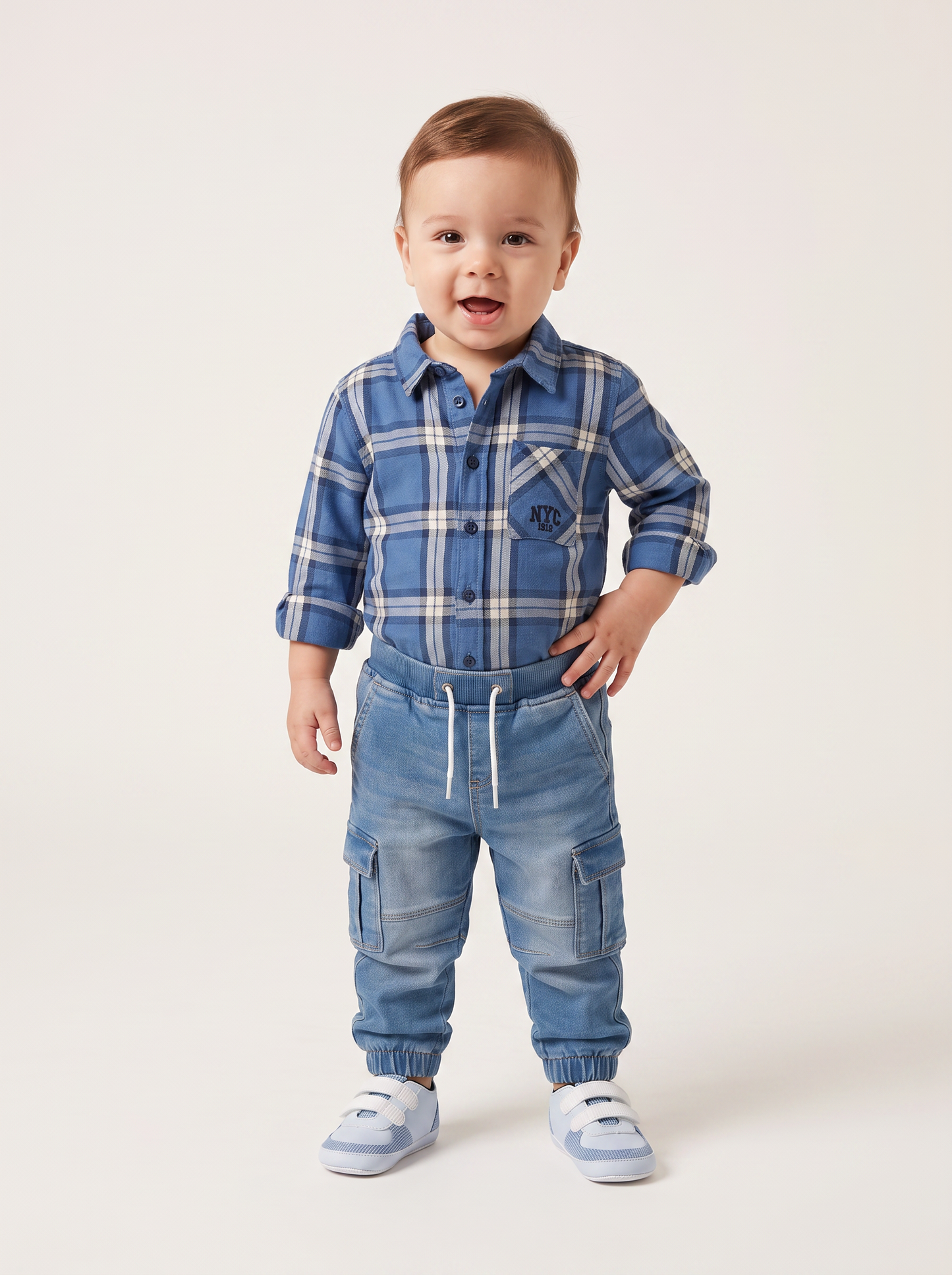 Pantaloni effetto denim ampi e comodi - Denim chiaro