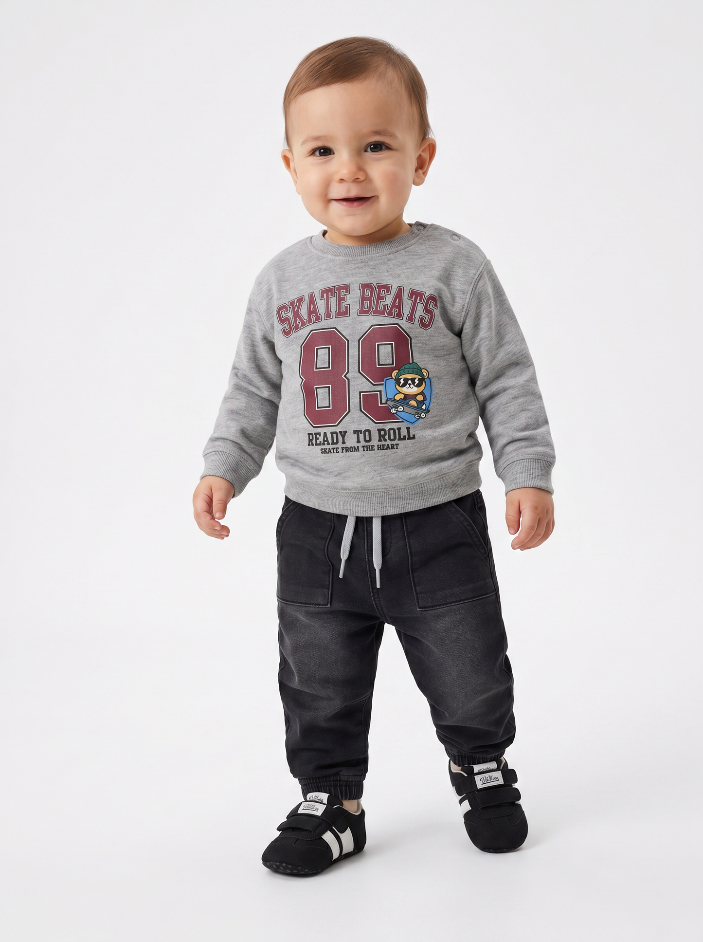 Pantaloni ampi effetto denim con tasche - Nero
