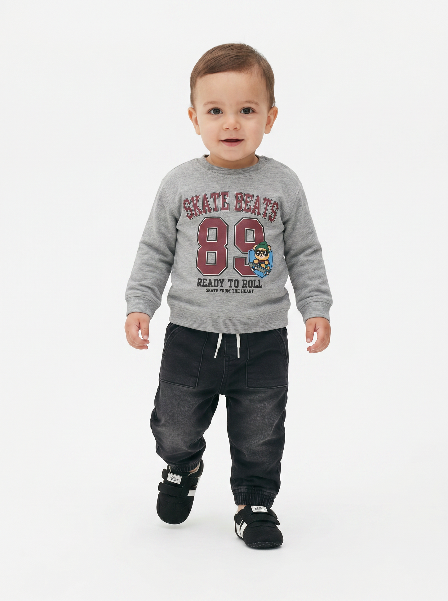 Pantaloni ampi effetto denim con tasche - Nero