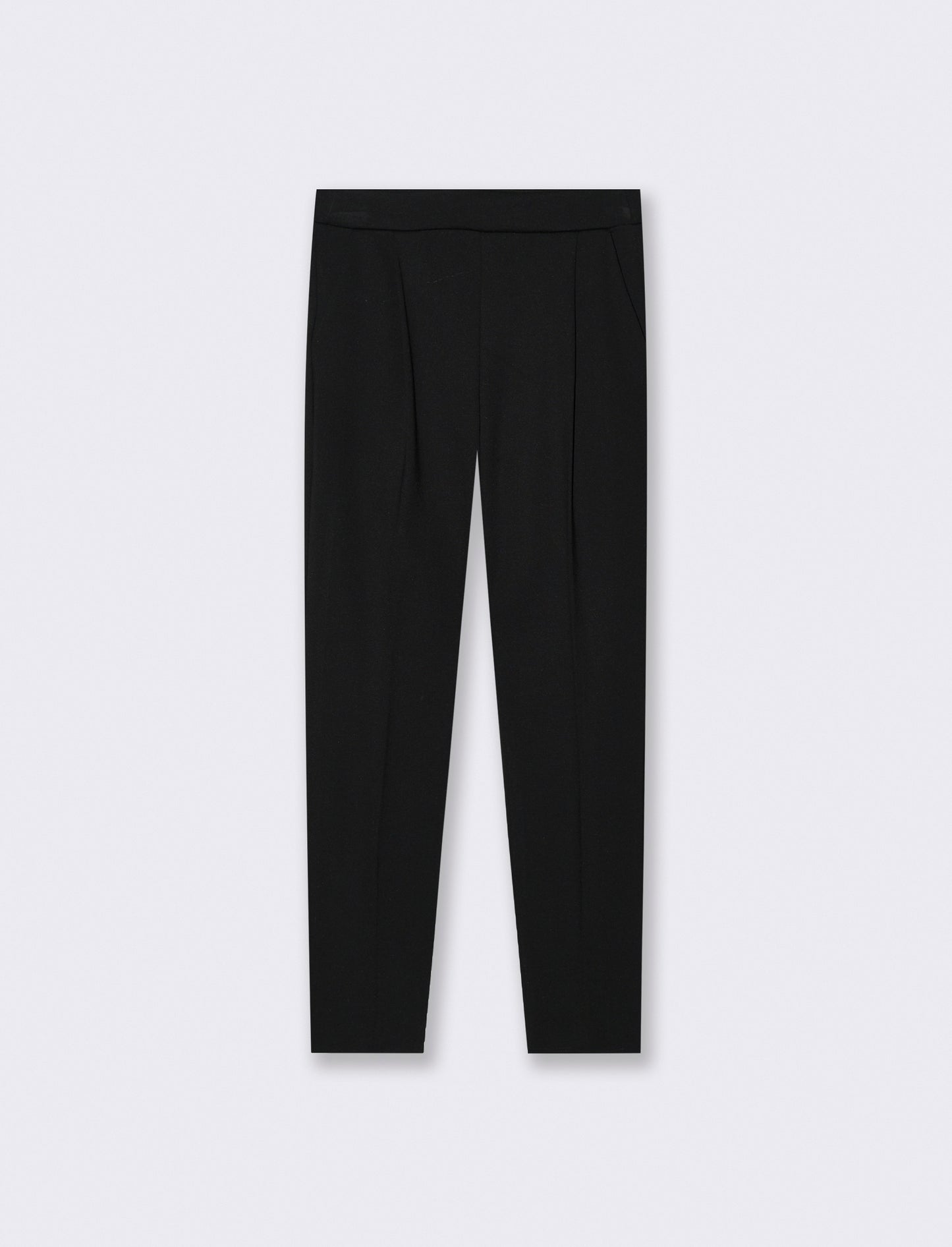 Pantalone elegante con taglio dritto, pieghe frontali e cintura rivestita - Nero