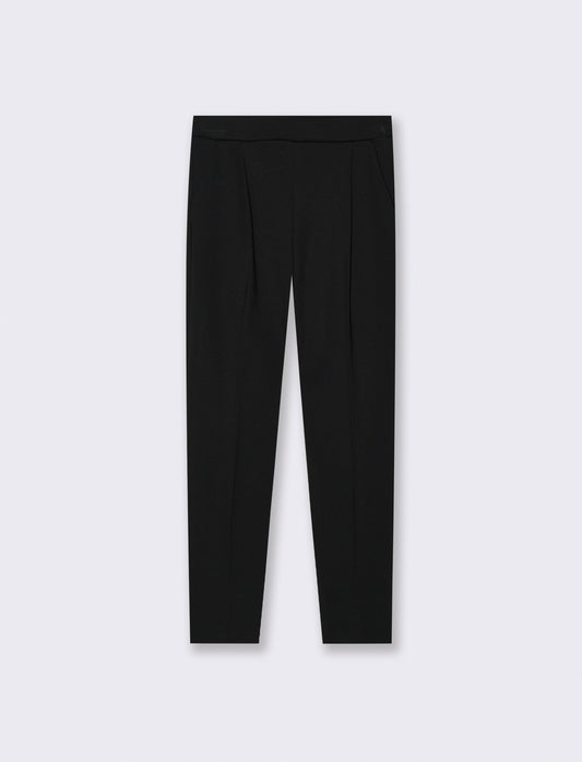 Pantalone elegante con taglio dritto, pieghe frontali e cintura rivestita - Nero