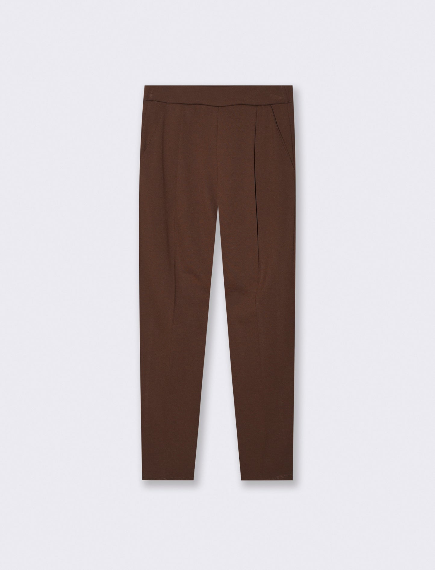 Pantalone elegante con taglio dritto, pieghe frontali e cintura rivestita - Moro
