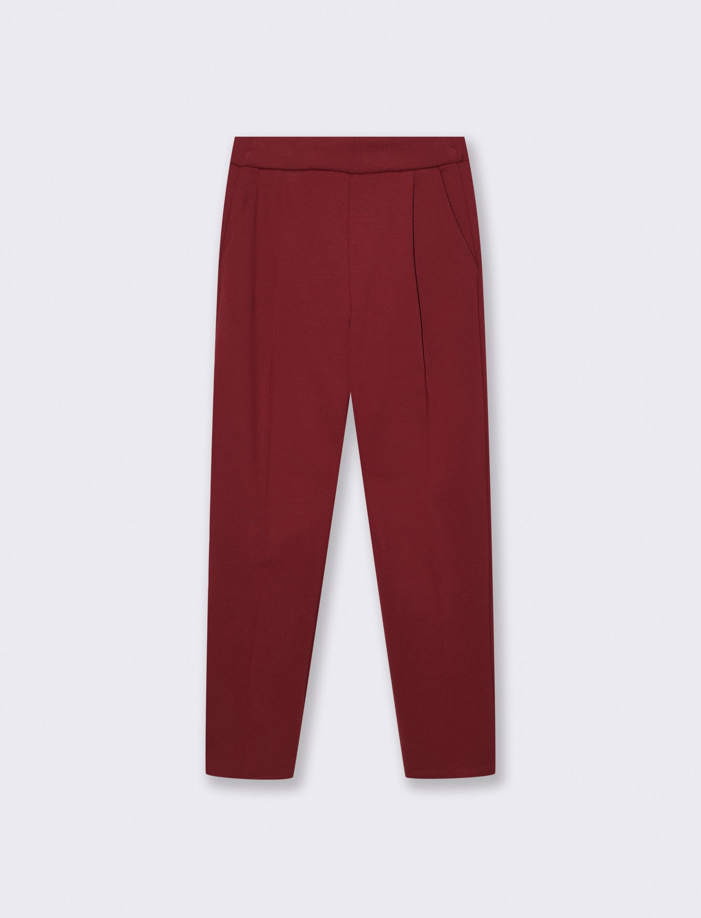 Pantalone elegante con taglio dritto, pieghe frontali e cintura rivestita - Bordeaux