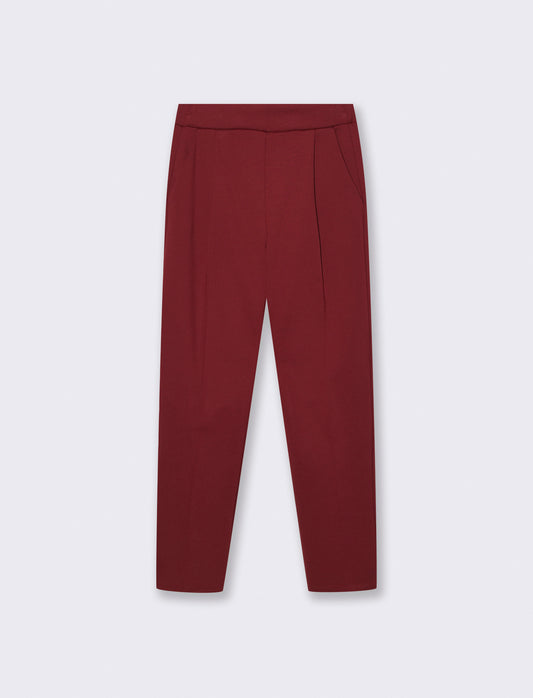 Pantalone elegante con taglio dritto, pieghe frontali e cintura rivestita - Bordeaux