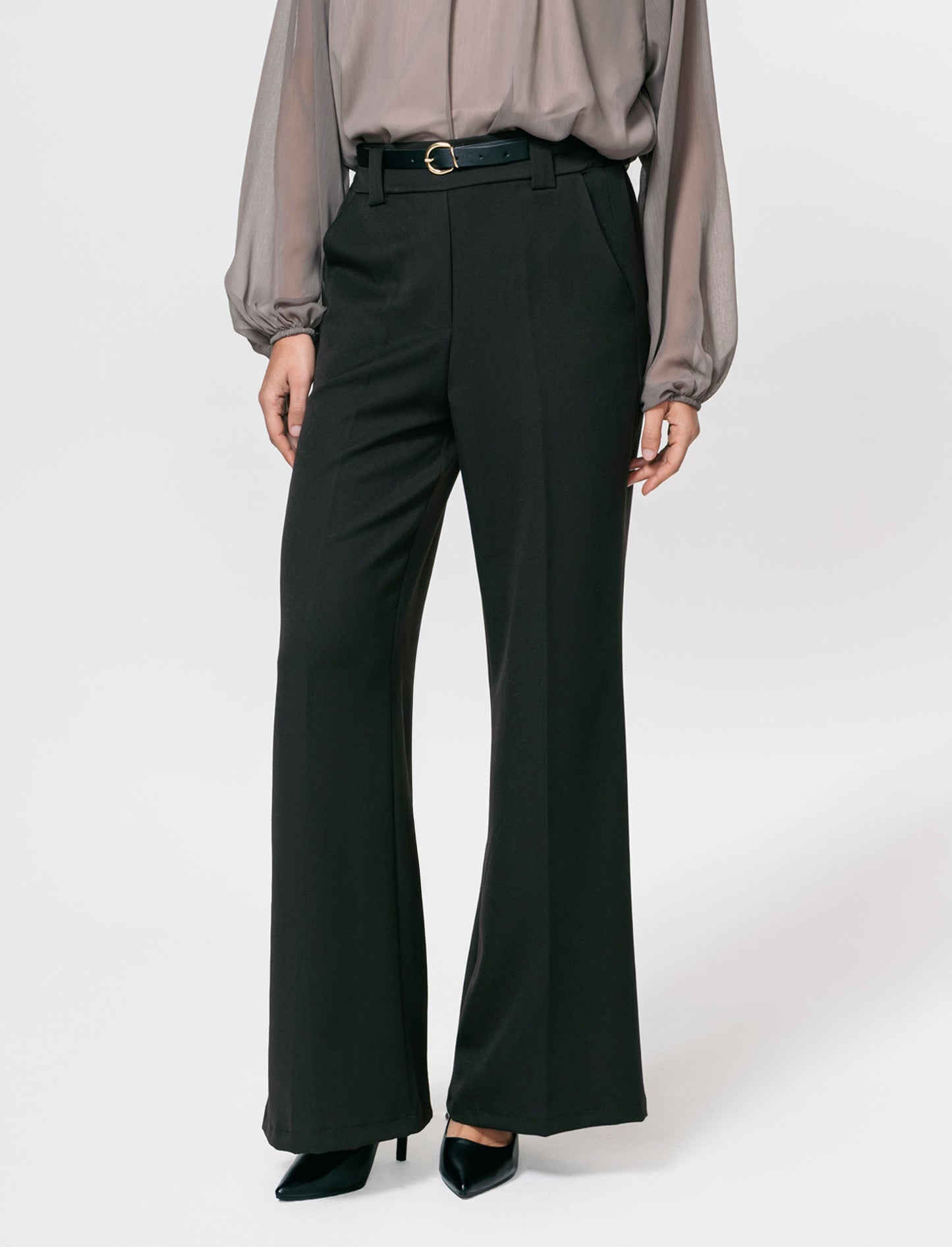 Pantalone a zampa con cintura - Moro