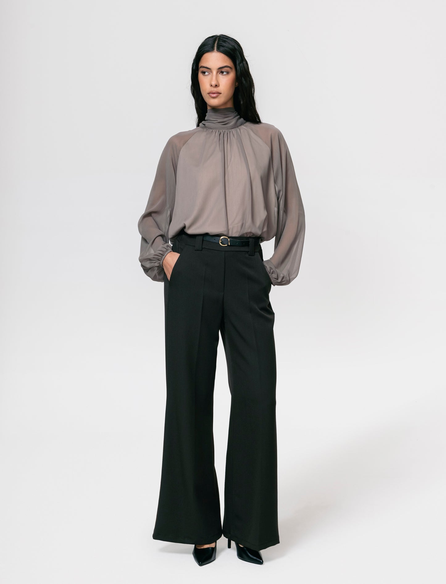Pantalone a zampa con cintura - Moro