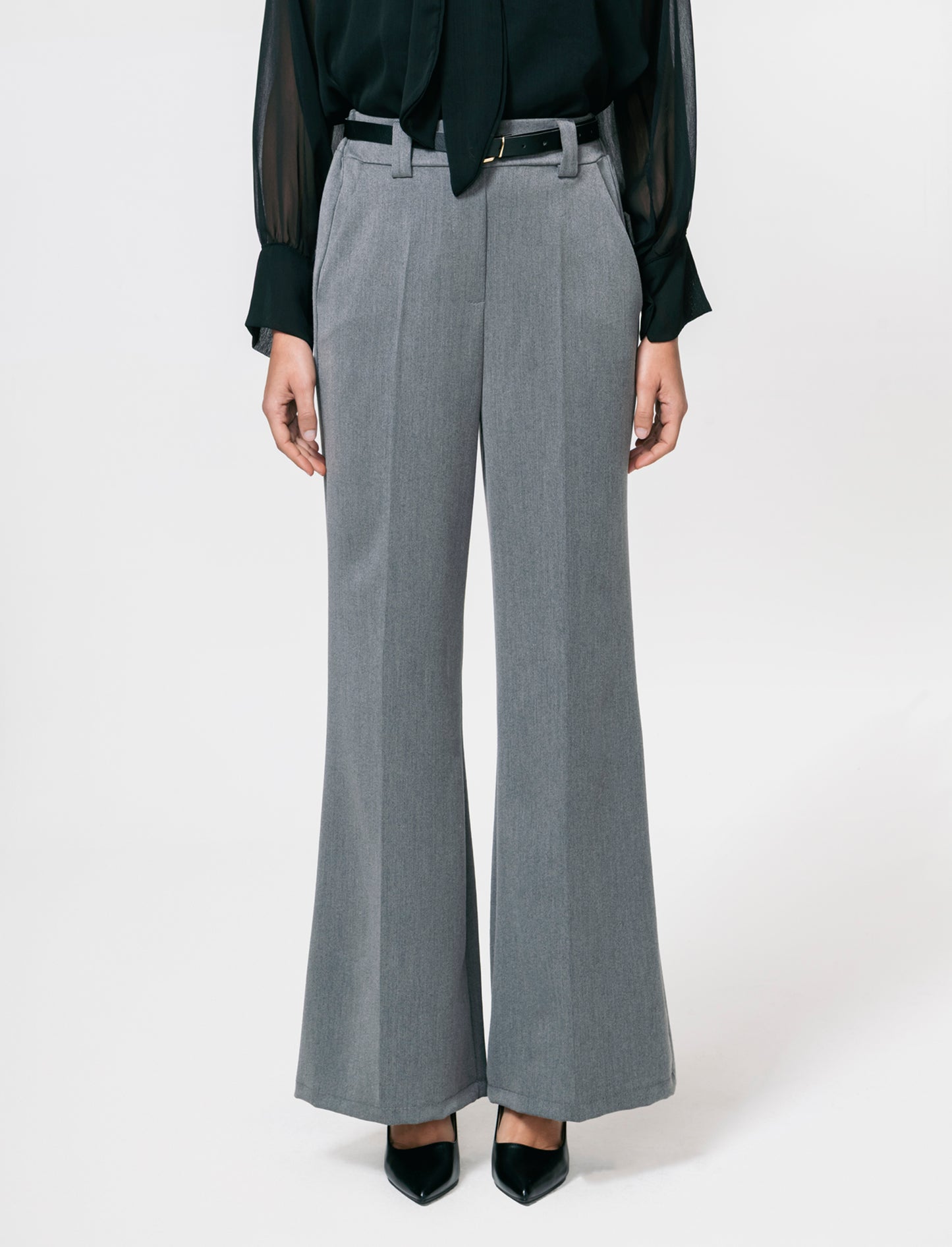Pantalone a zampa con cintura - Grigio scuro