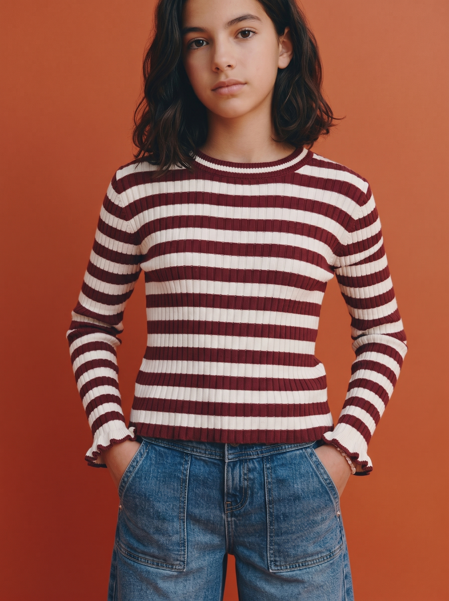 Light striped crewneck sweater - Red