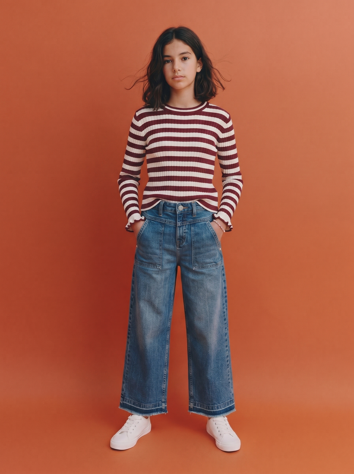 Light striped crewneck sweater - Red