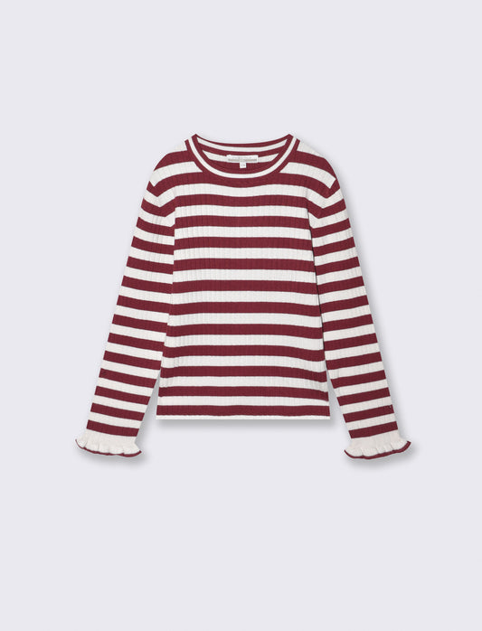 Maglioncino girocollo rigato leggero - Bordeaux