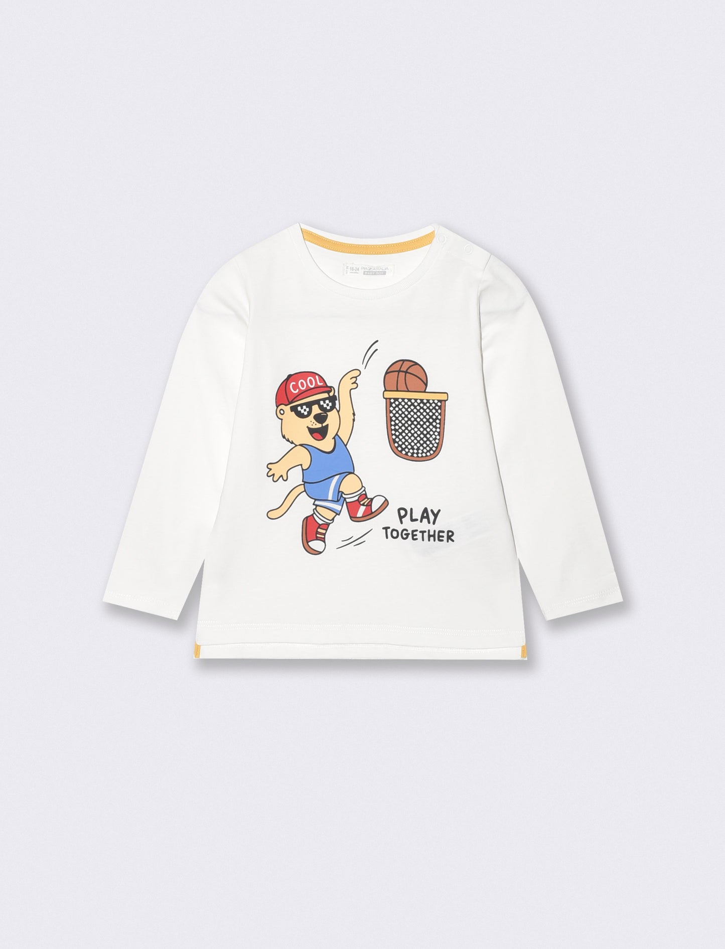 T-shirt girocollo con stampa e manica lunga - Bianco latte