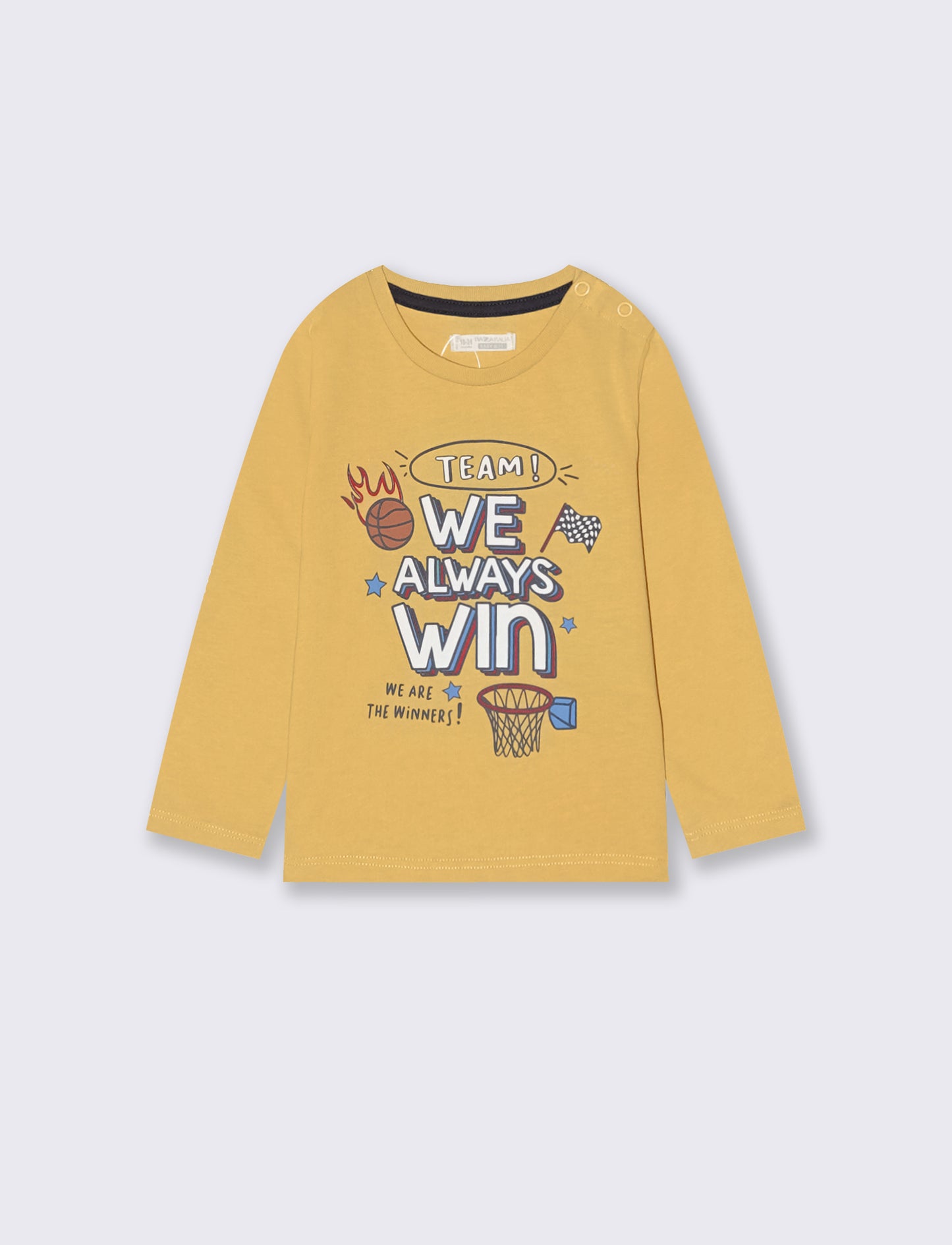 T-shirt girocollo con stampa e manica lunga - Ocra