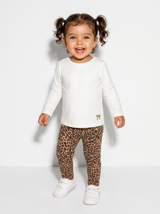 Leggings in cotone elasticizzato e fantasia - Leopardato