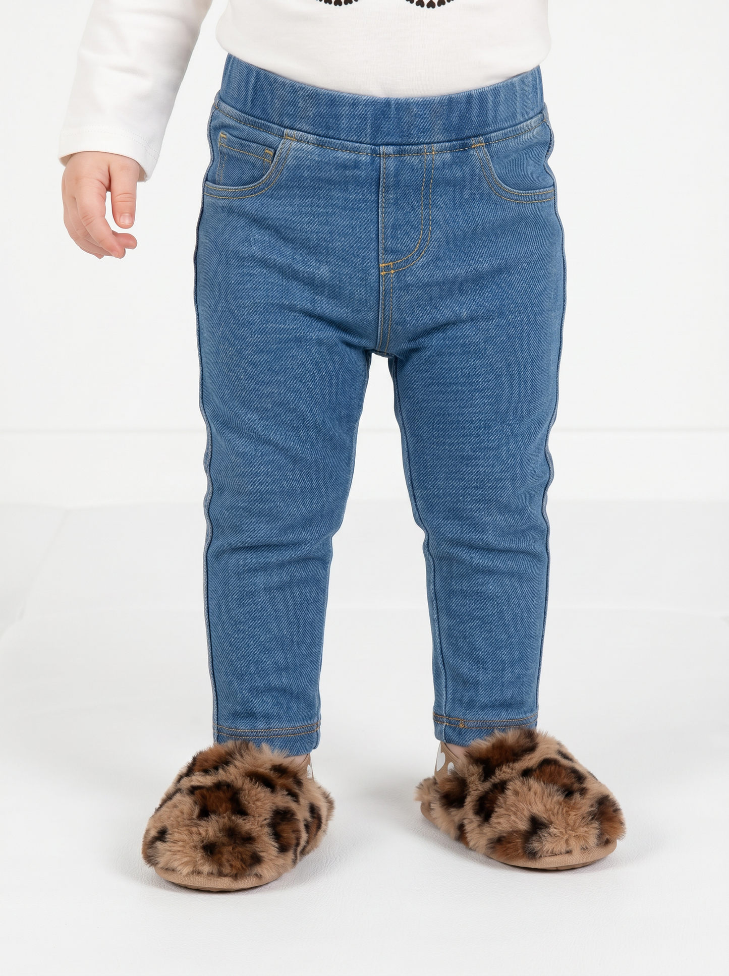 Leggings in cotone elasticizzato con tasche - Denim