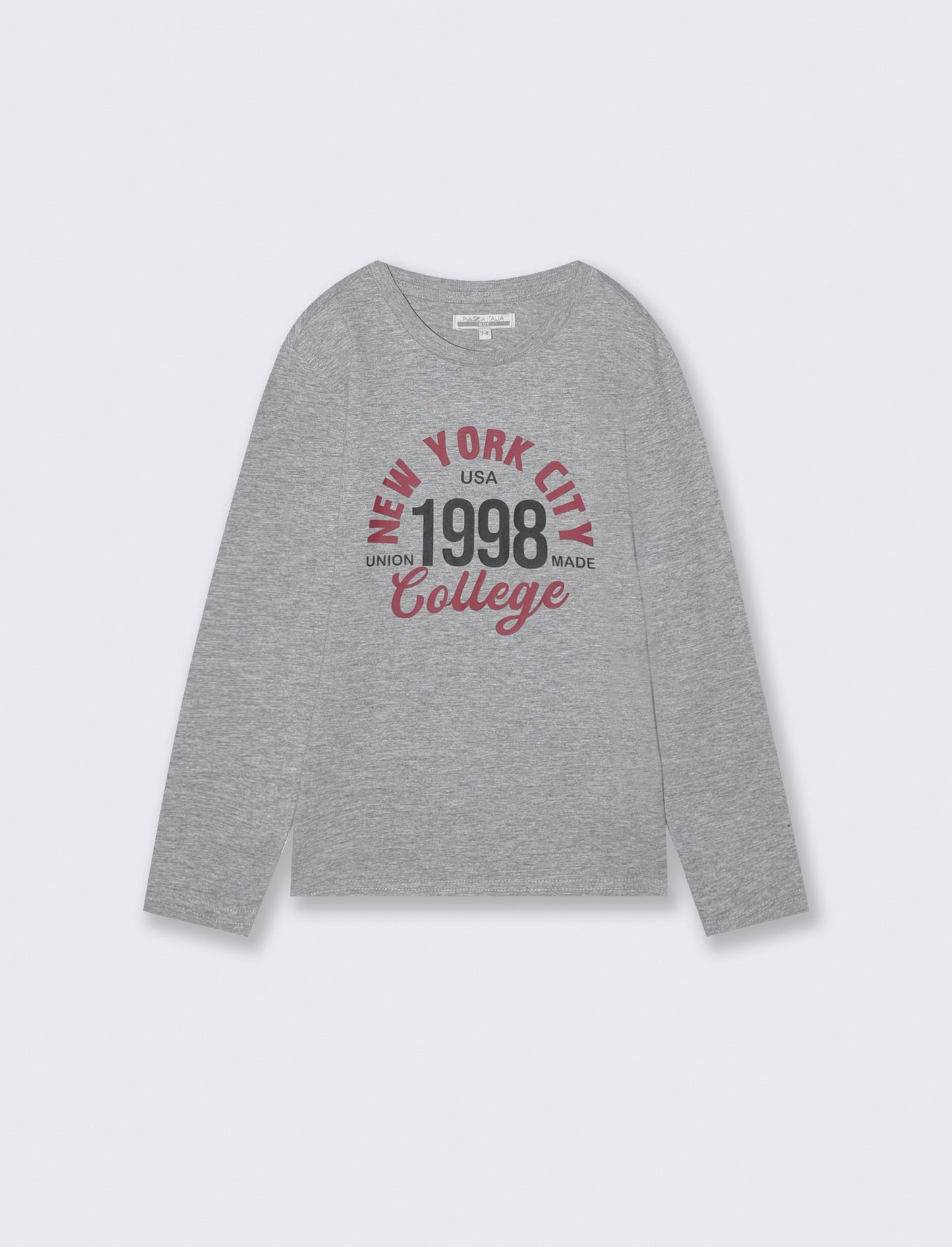 T-shirt manica lunga con stampa frontale - Grigio mel.