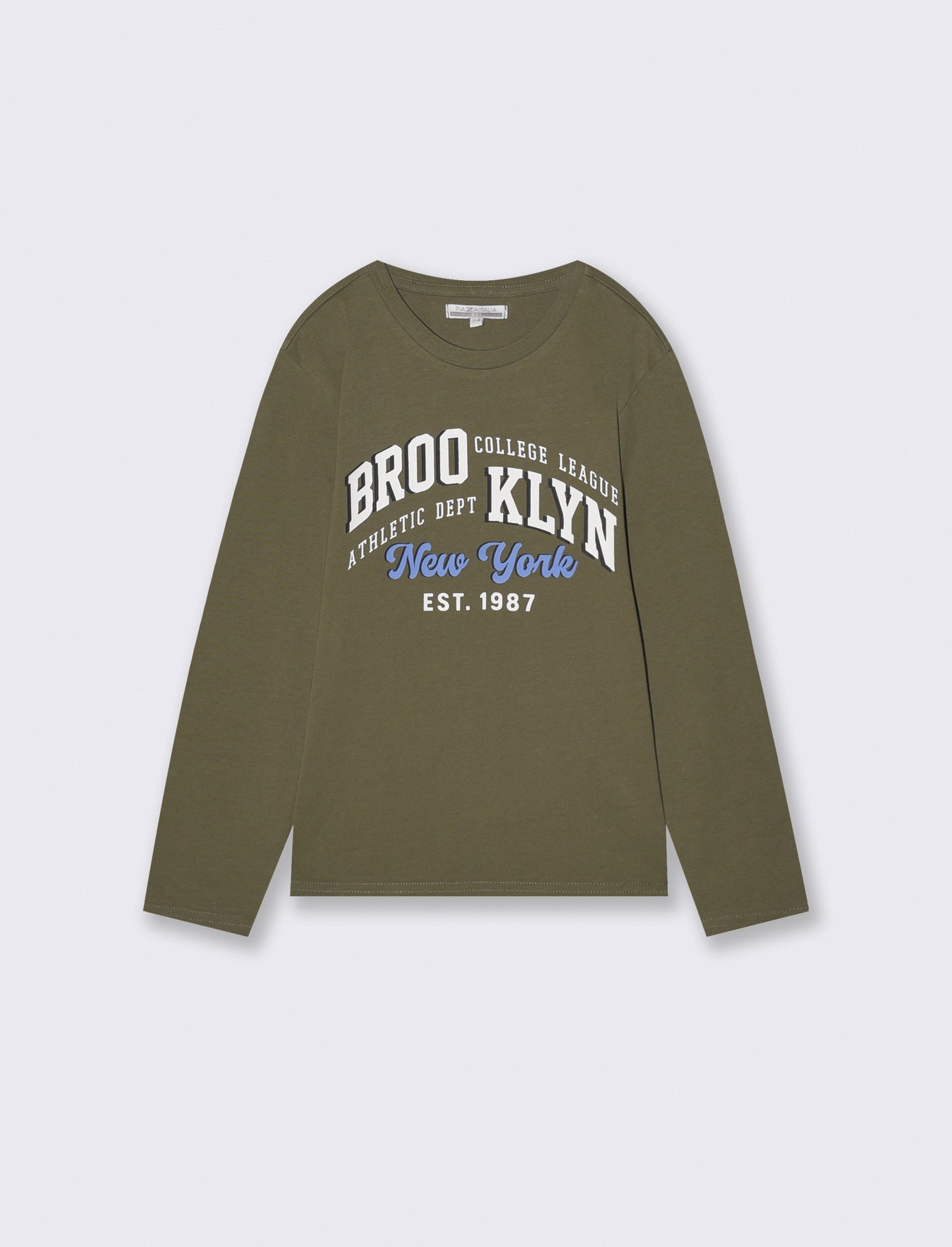 T-shirt manica lunga con stampa frontale - Verde militare