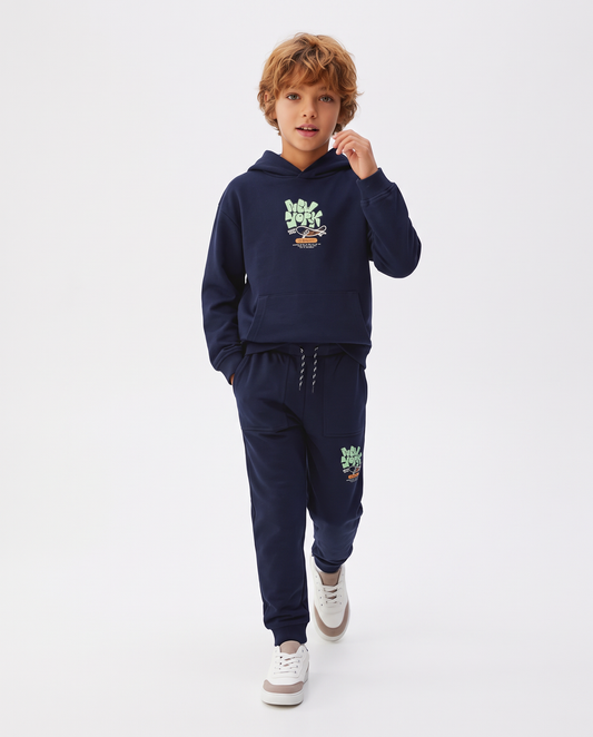 Jogger in cotone con tasche e coulisse - Blu