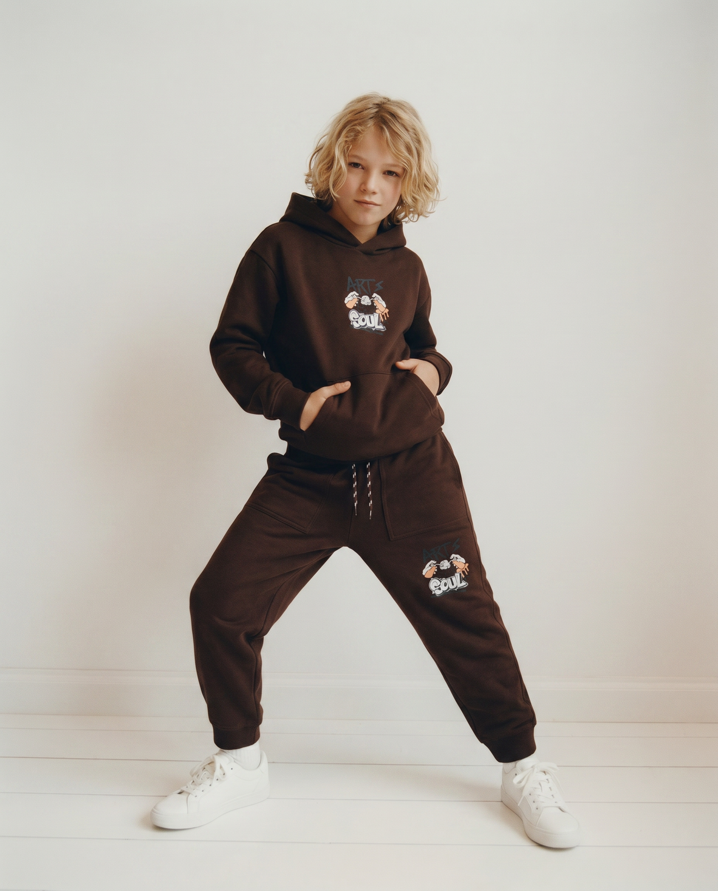 Cotton joggers with pockets and drawstring - Brown