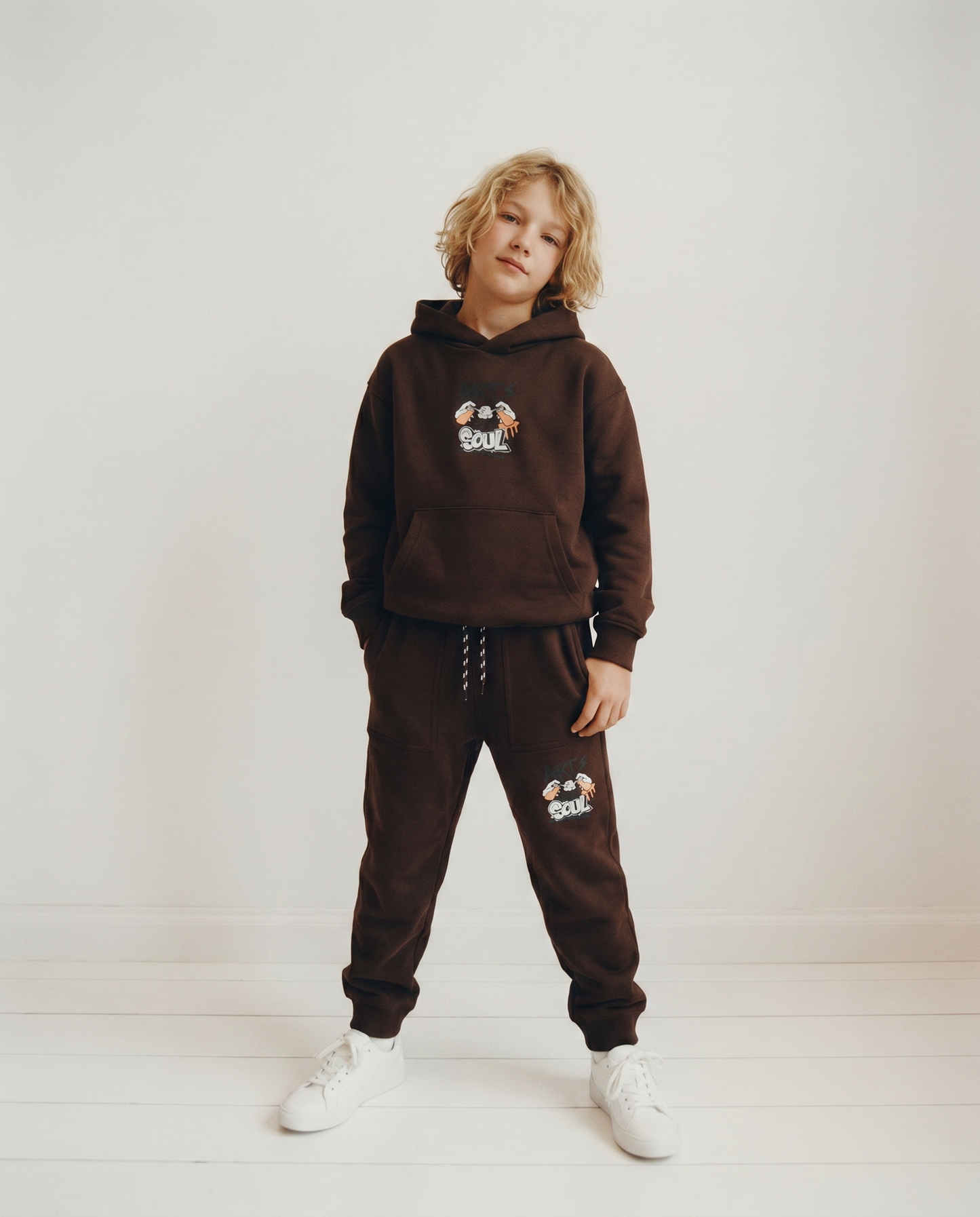 Cotton joggers with pockets and drawstring - Brown