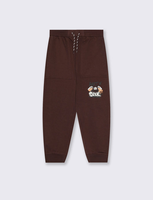 Jogger in cotone con tasche e coulisse - Marrone cioccolato