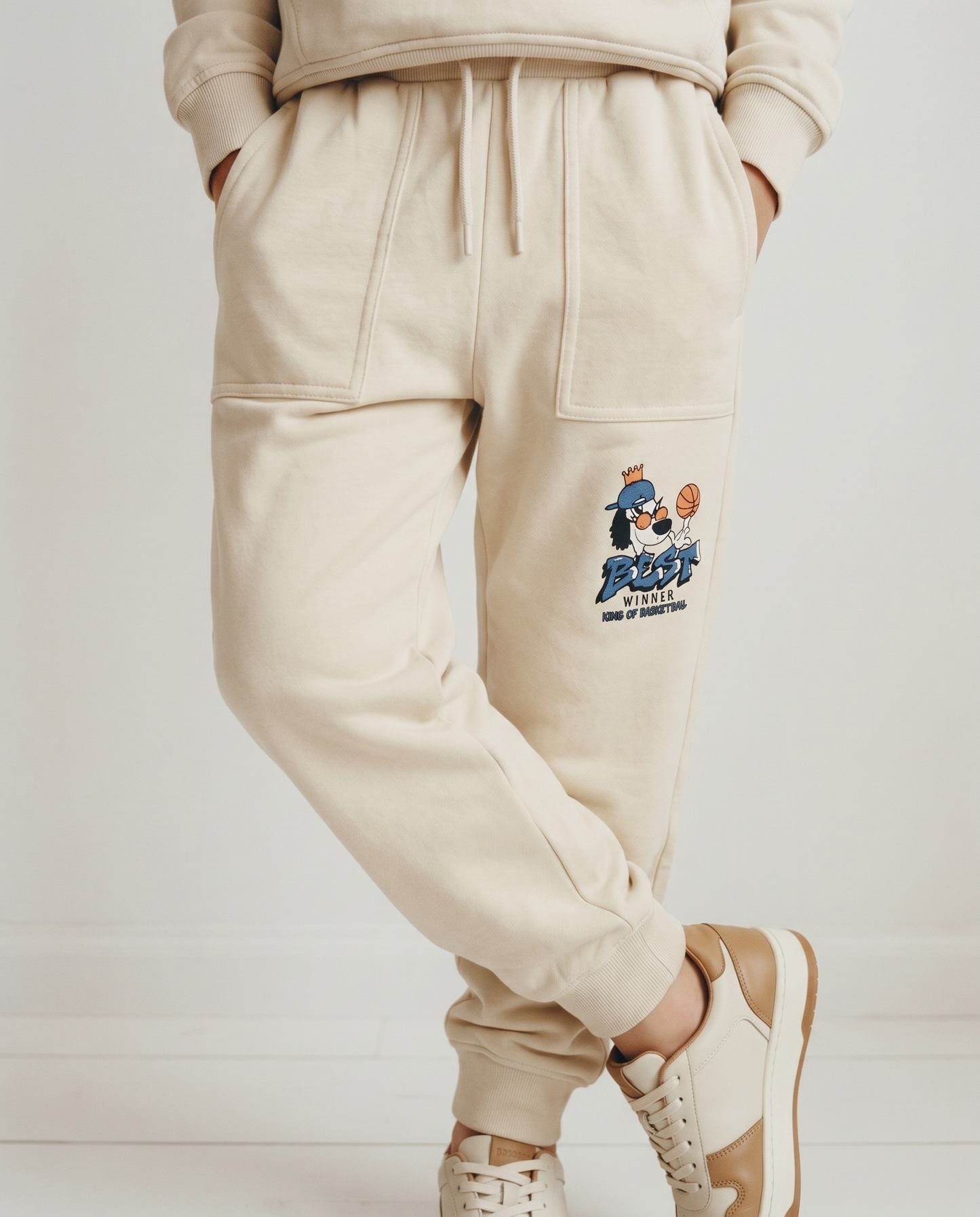 Jogger in cotone con tasche e coulisse - Beige