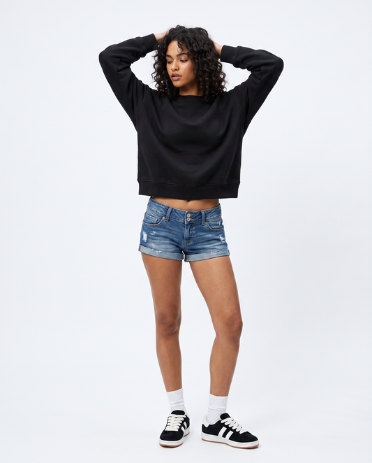 Felpa oversize basica con girocollo - Nero