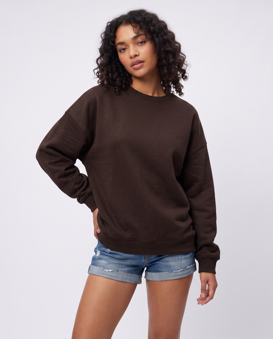Felpa oversize basica con girocollo - Moro