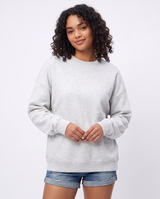 Felpa oversize basica con girocollo - Grigio chiaro mel.