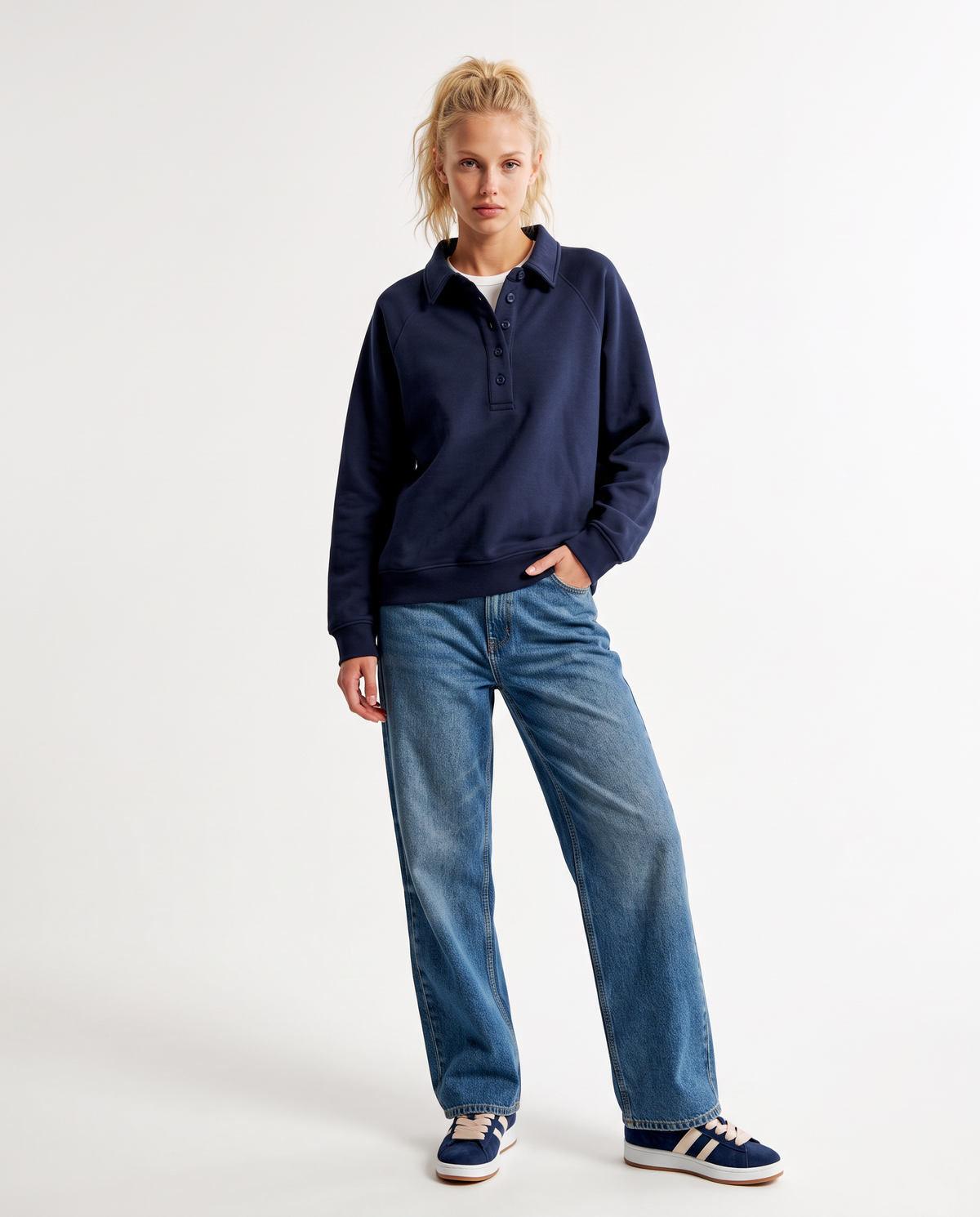 Pullover with collar and raglan sleeves - Blue