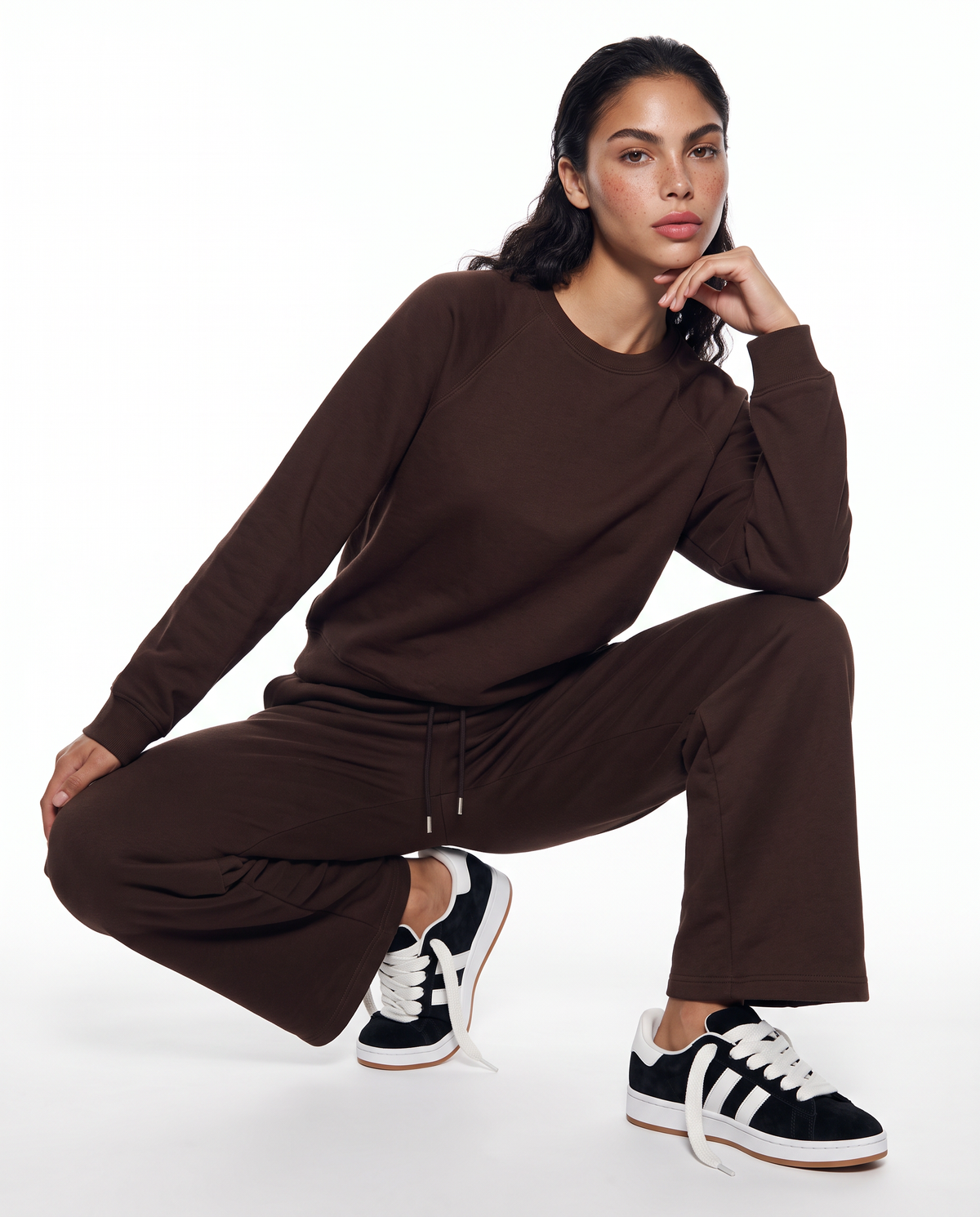 Fitness Pants with Elastic and Side Pockets - Brown