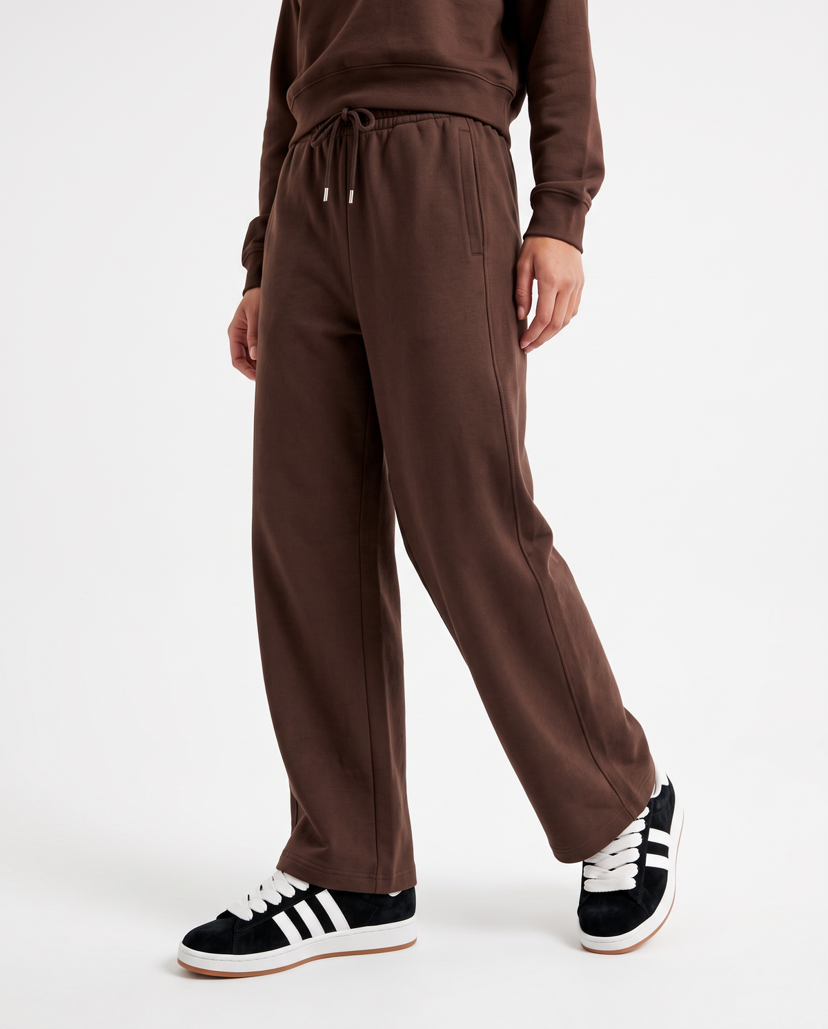 Fitness Pants with Elastic and Side Pockets - Brown