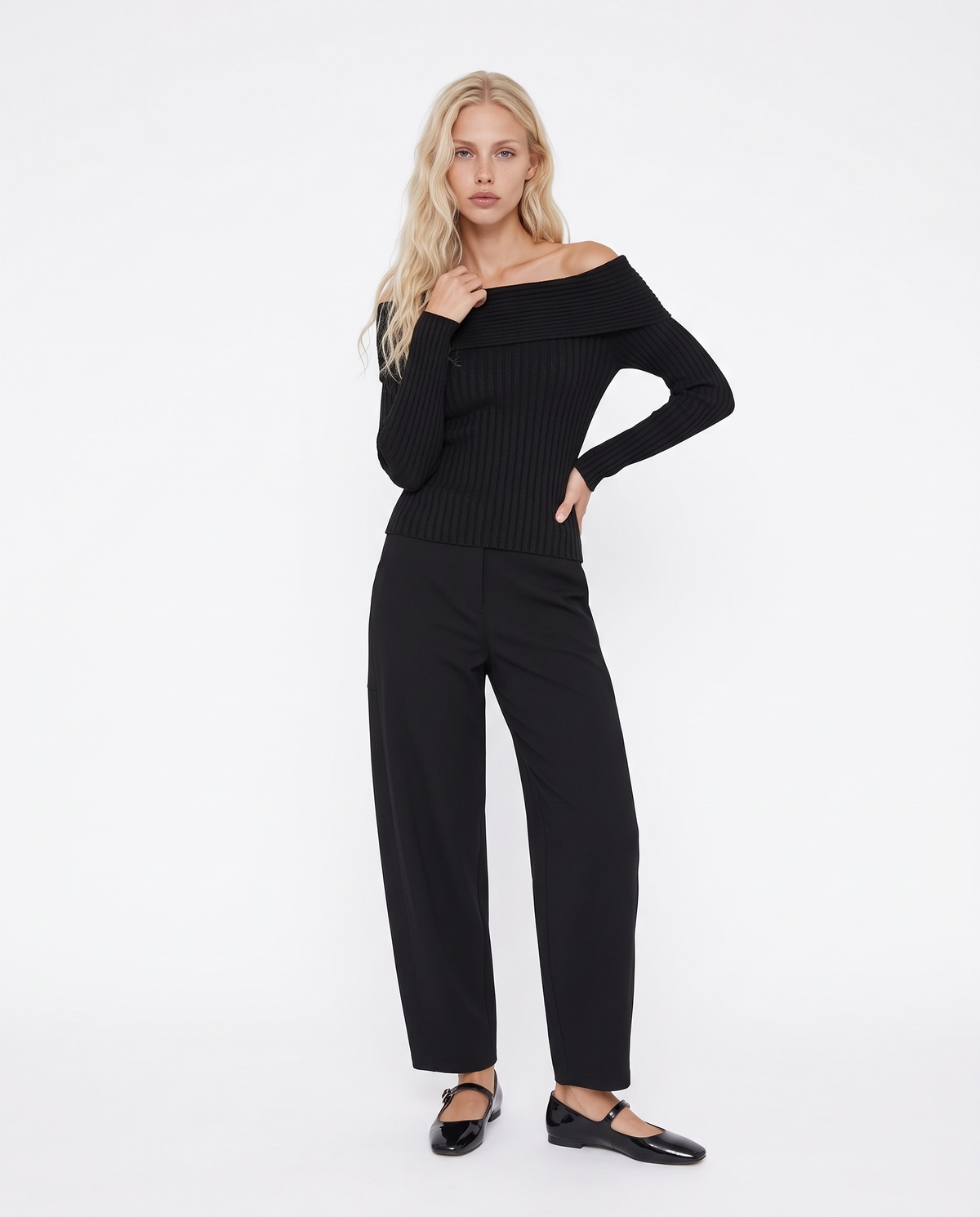 Elastic Waist Pants with Side Pockets - Black