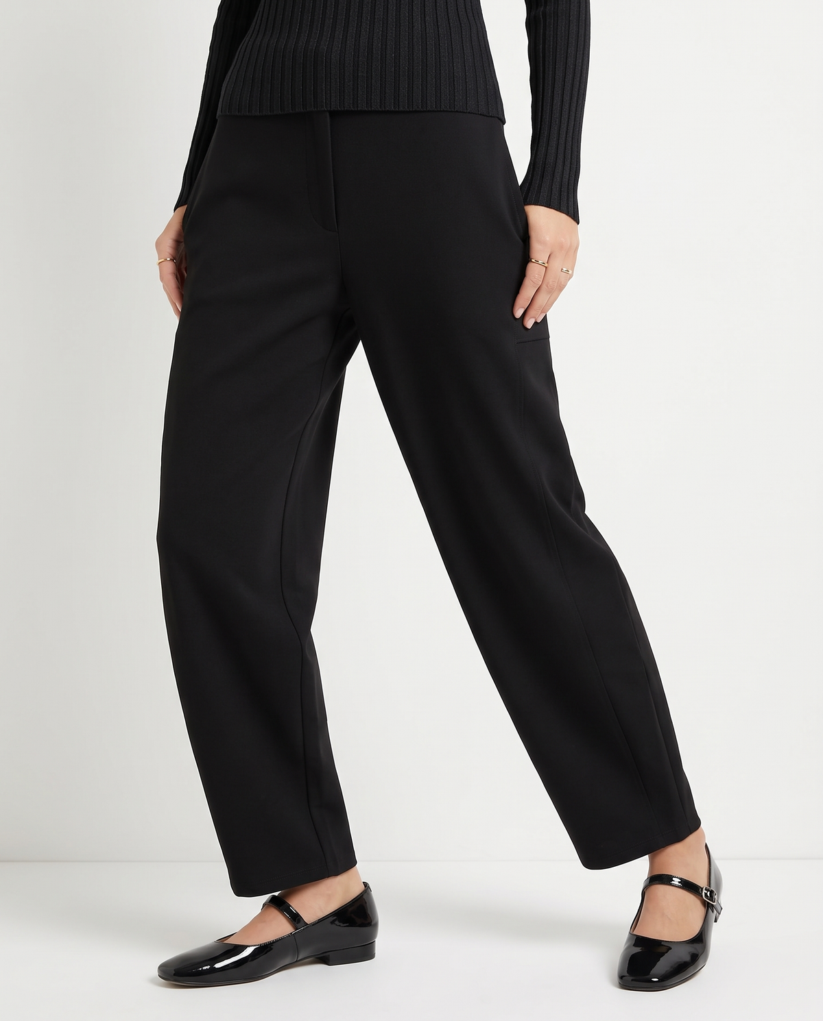 Elastic Waist Pants with Side Pockets - Black