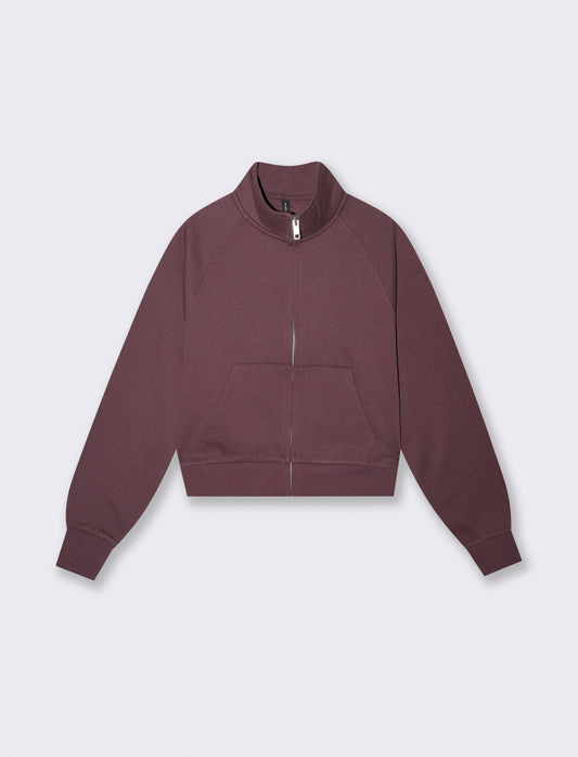 Felpa con collo alto e zip sul davanti - Rosso amarena