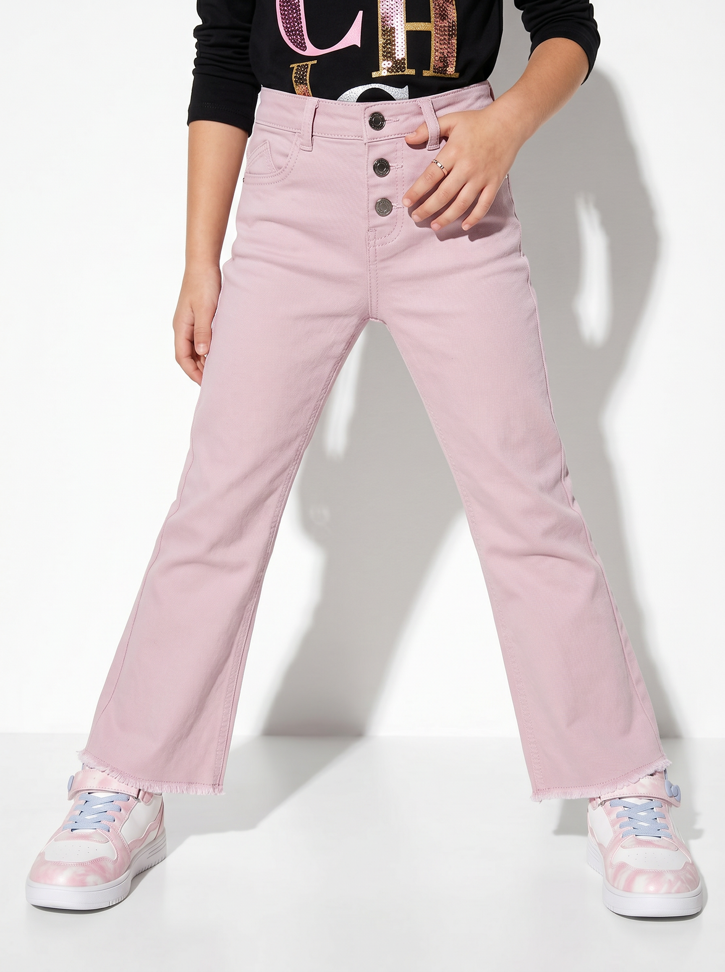 Pantaloni flare in cotone elastico comodi - Rosa polvere