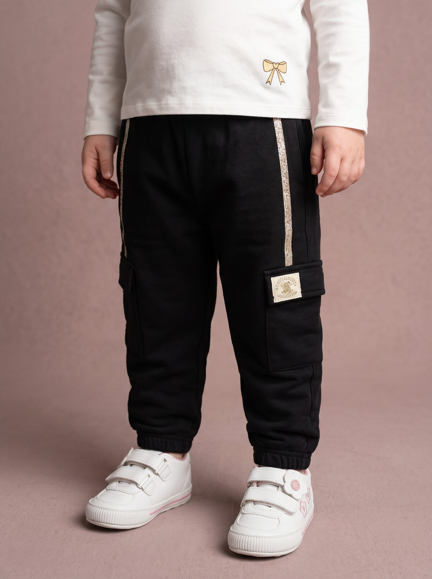 Cotton pants with pockets and drawstring - Black