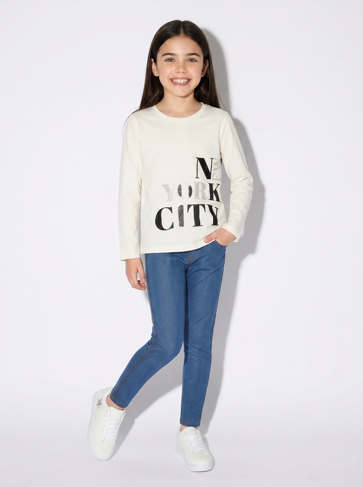 Leggings denim in cotone elasticizzato - Denim