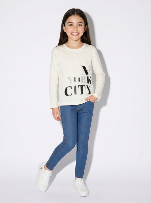 Leggings denim in cotone elasticizzato - Denim