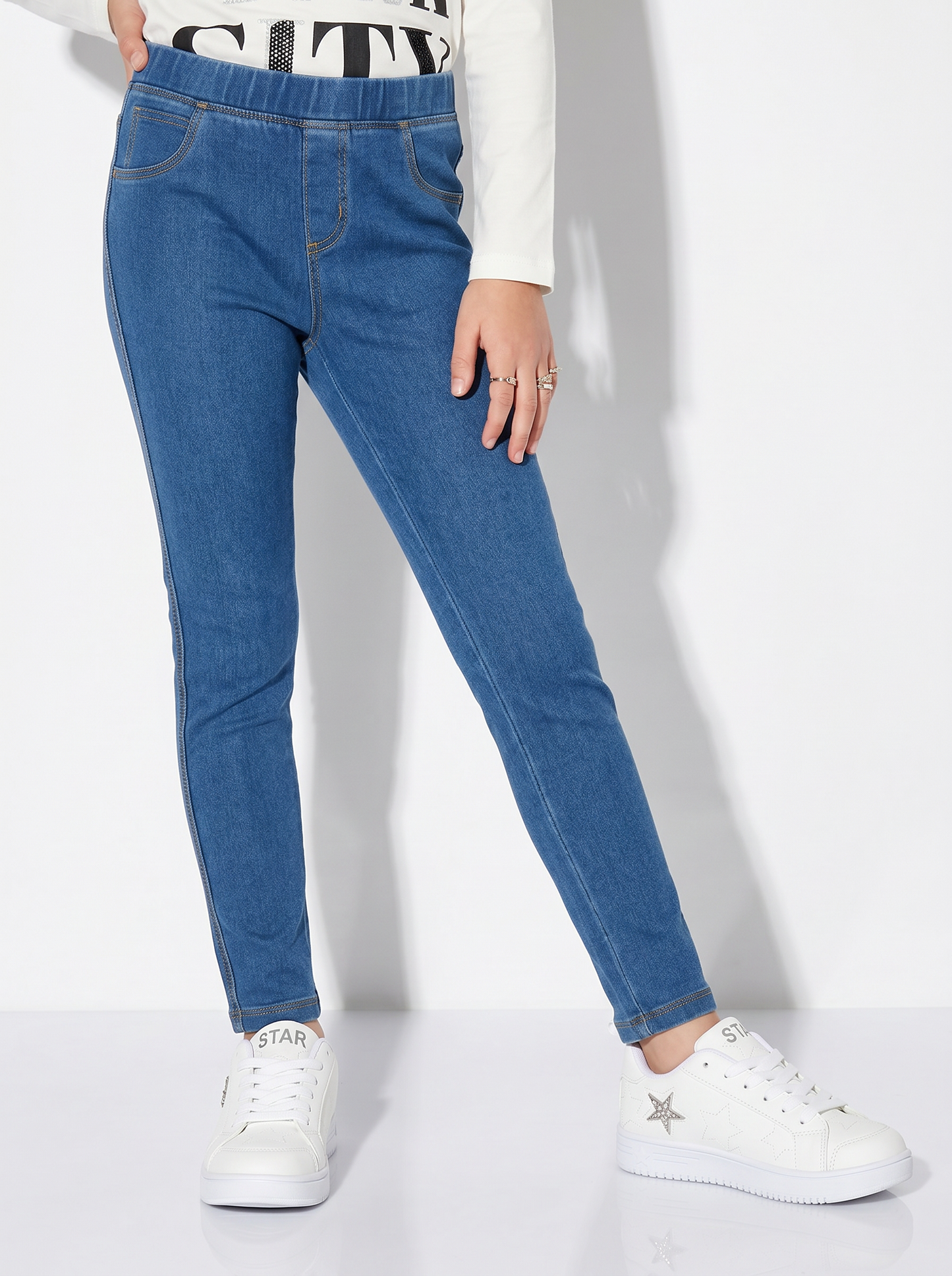 Leggings denim in cotone elasticizzato - Denim