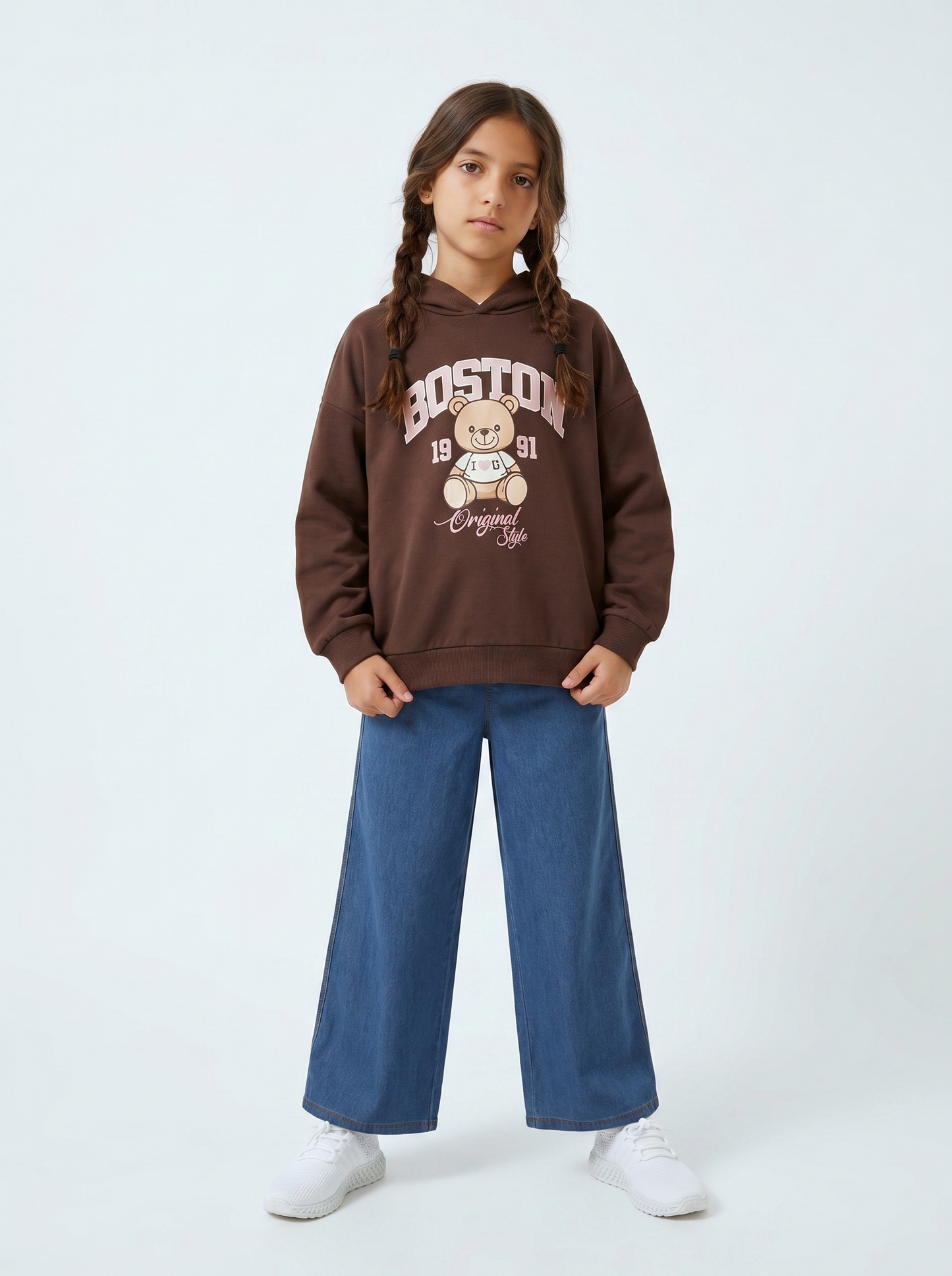 Wide Leg Joggers in Stretch Denim - Blue