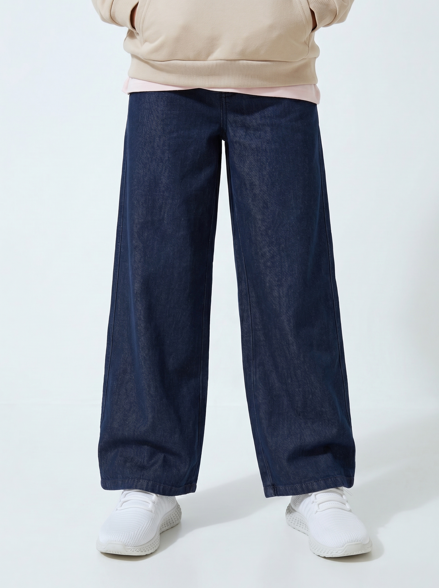 Wide Leg Joggers in Stretch Denim - Blue