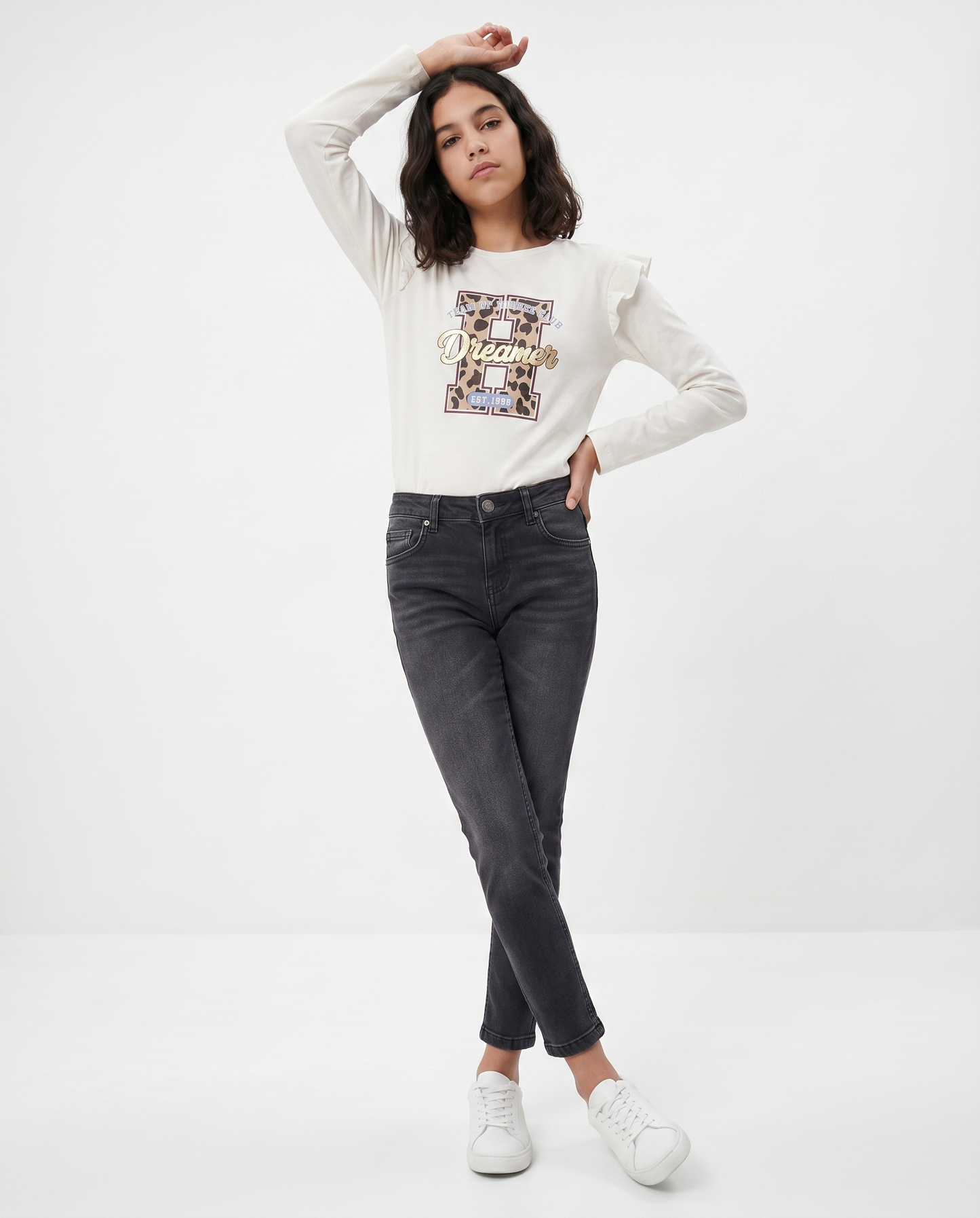 T-shirt lunga con rouches e stampa vivace - Bianco latte