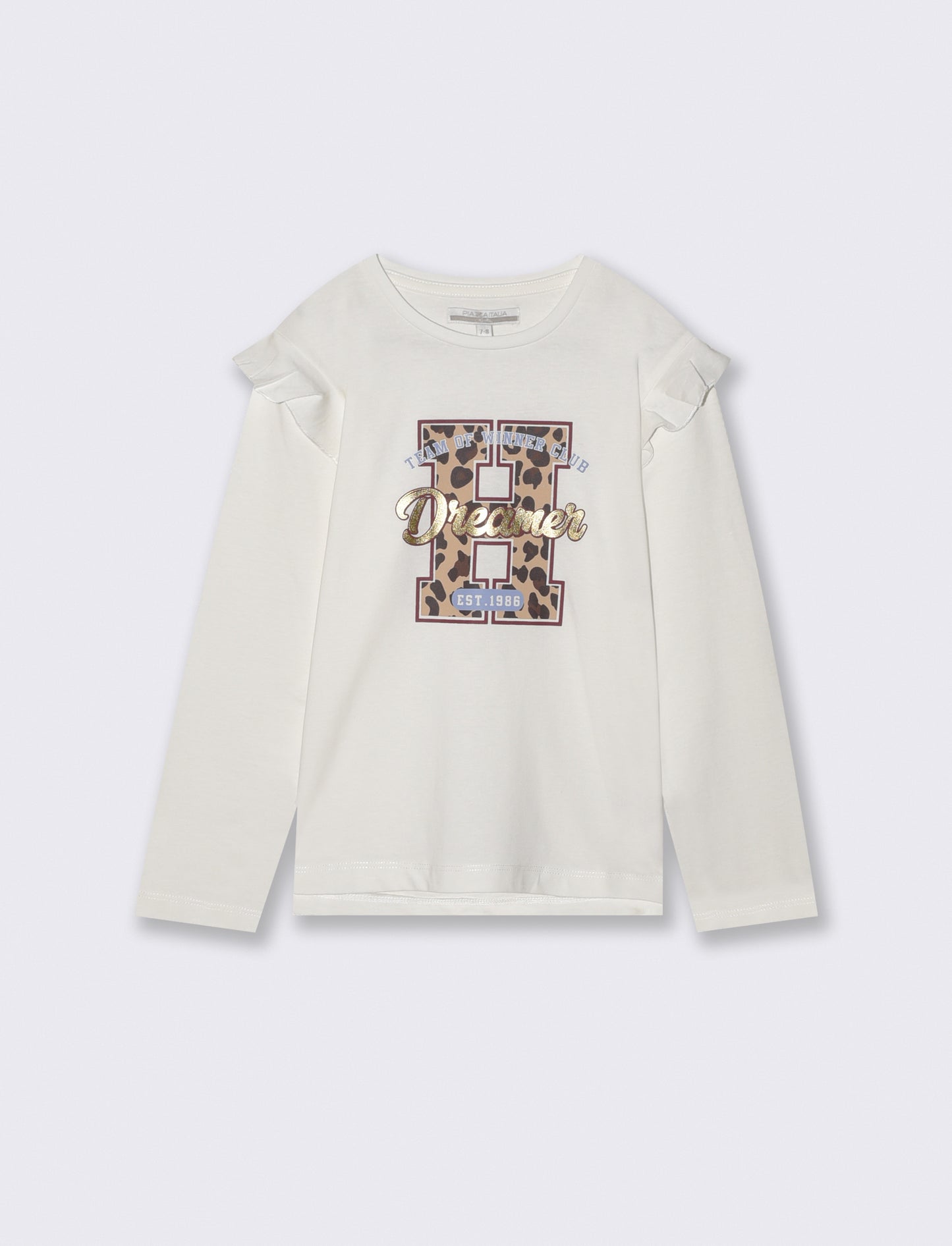 T-shirt stampata a manica lunga con rouches alle maniche. - Bianco latte