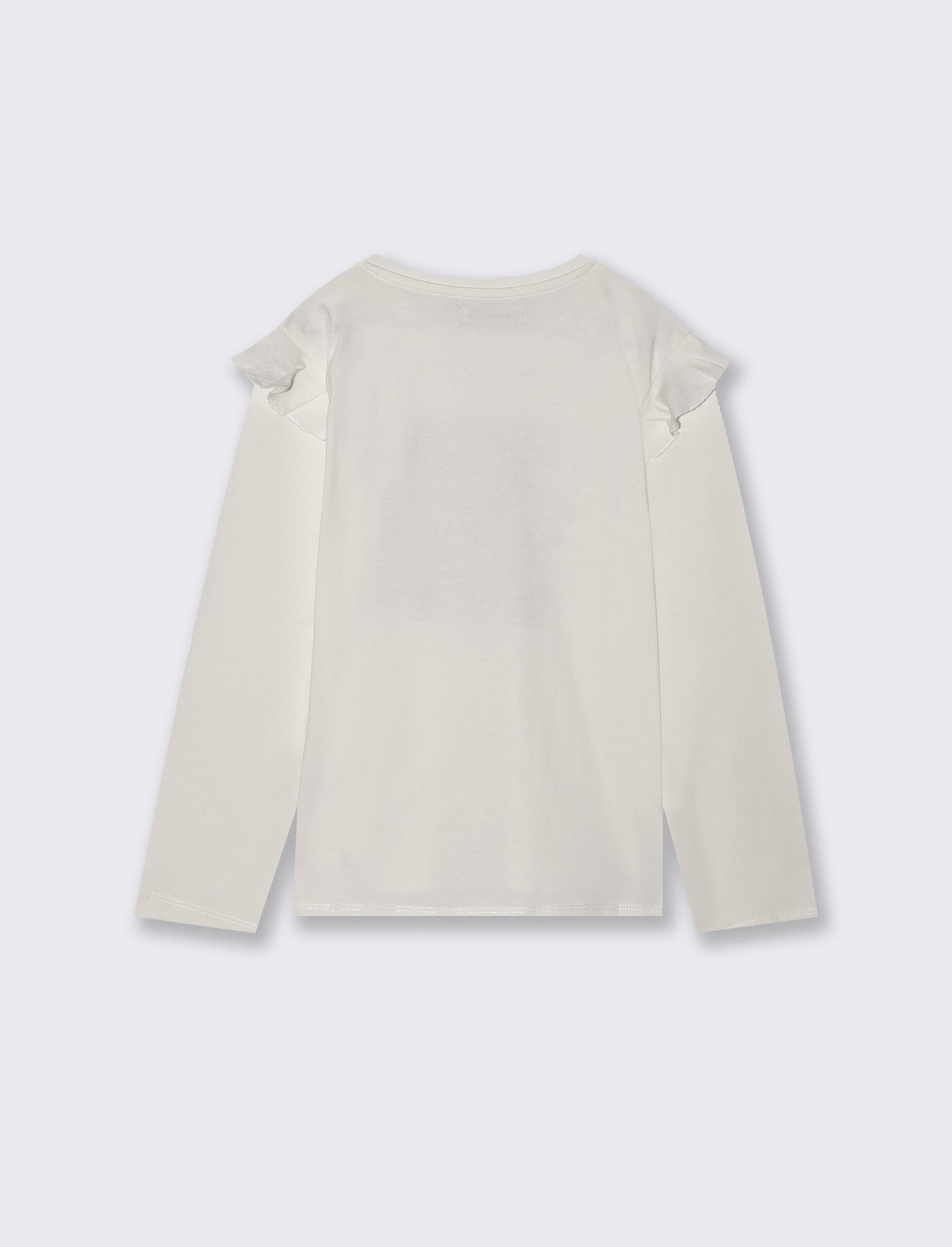 T-shirt stampata a manica lunga con rouches alle maniche. - Bianco latte