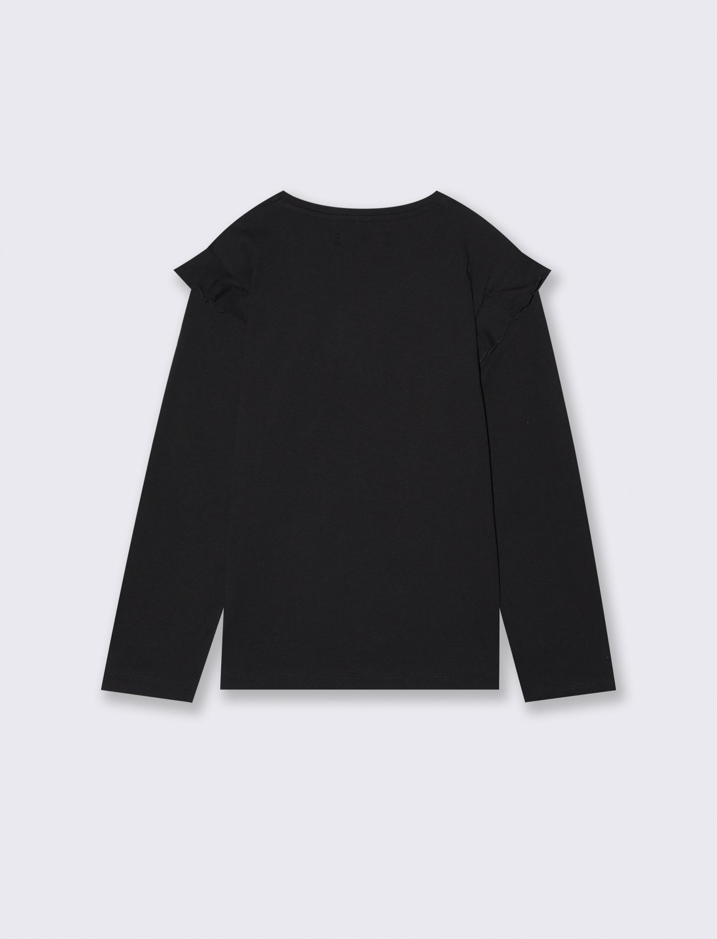 Long T-shirt with Ruffles and Vibrant Print - Black