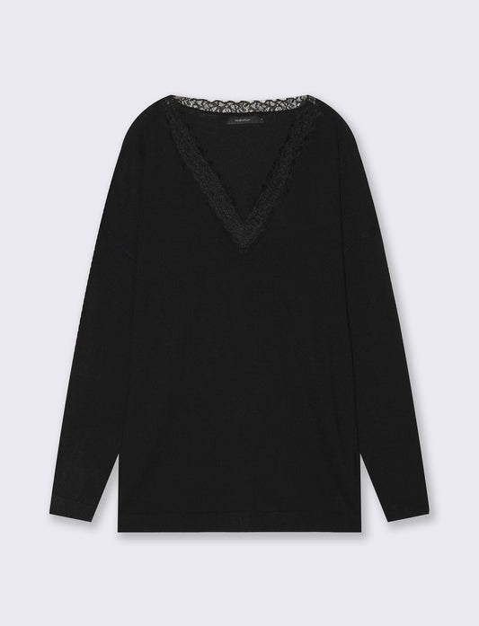 Long Sleeve V-Neck Sweater - Black