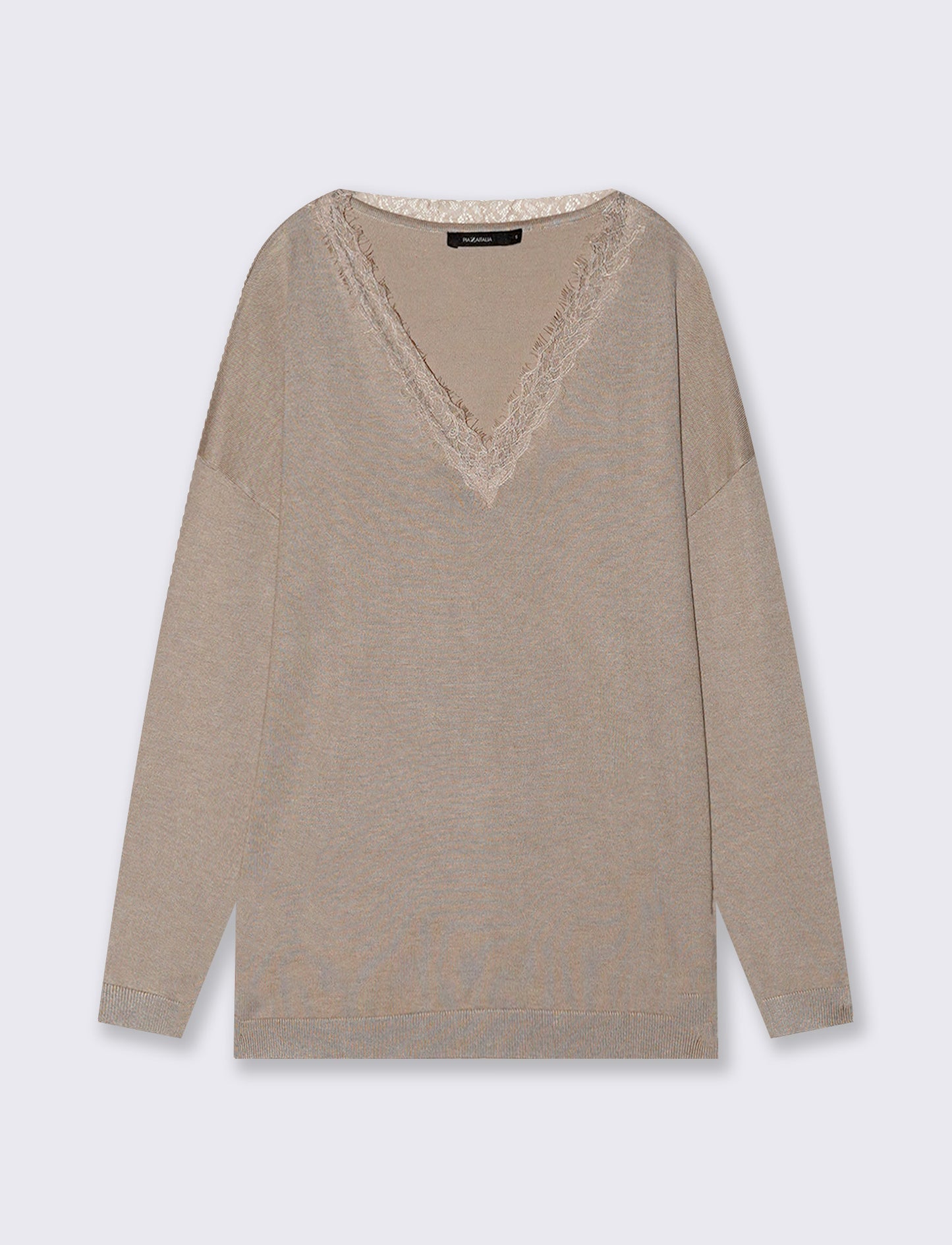 Maglia over con scollo a V - Beige grano