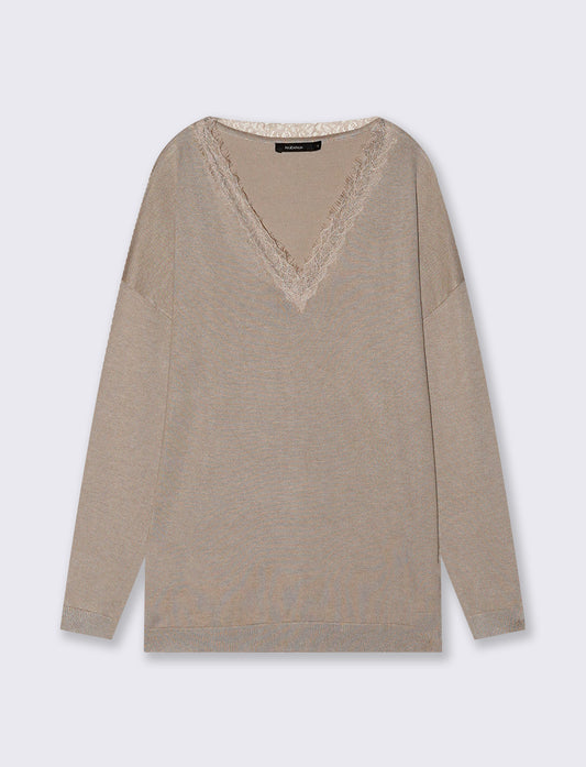 Long Sleeve V-Neck Sweater - Beige